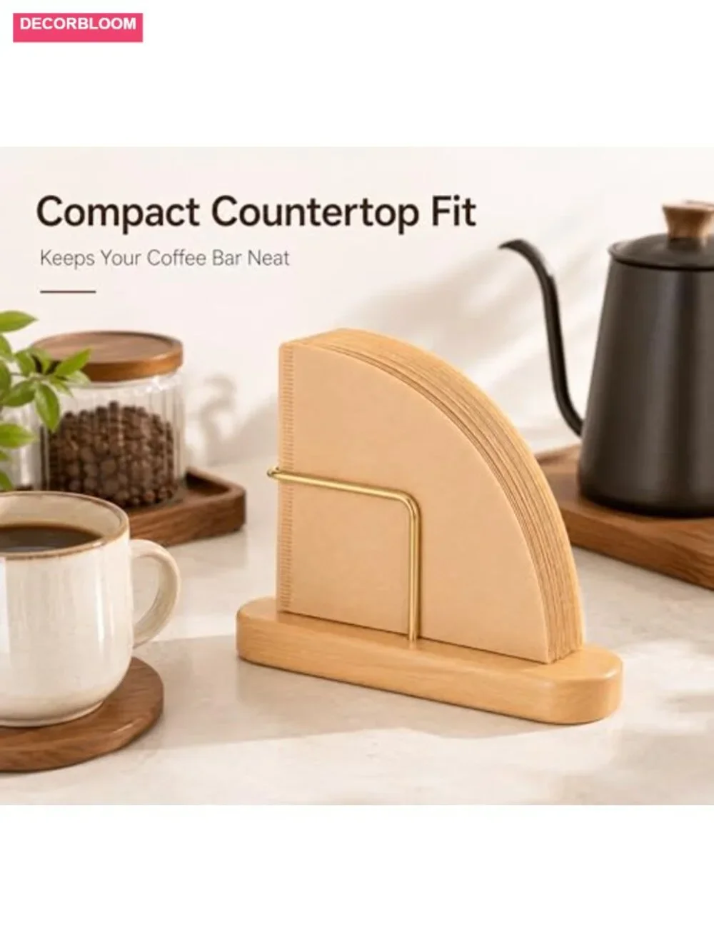 Wood Cone Coffee Filter Holder Counter Storage V60 #01 #02 Metal Frame
